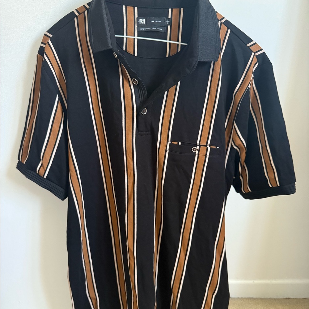 Simons Black and Brown Vertical Stripe Polo